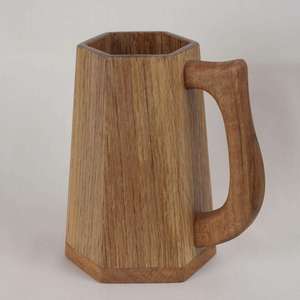 Handmade Eco-Friendly Wooden Mug Octagonal Shape Vintage Design Reusable Handle Lid Microwave Safe Home Use Bar Accessory - Product Image 1