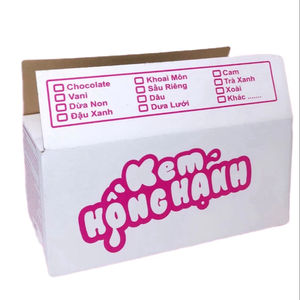 Boîtes d'emballage pour crème glacée en carton ondulé pliables avec logo personnalisé, forme rectangulaire blanche et rose, fentes, épaisseur 2 mm, recyclées, résistantes aux UV, pour produits alimentaires - Product Image 1