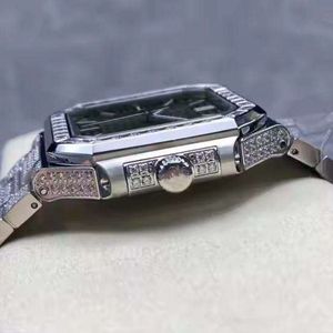Splendide montre de luxe avec diamants carrés, boîtier en argent/moissanite, cadran en cristal saphir, mouvement à quartz analogique ETA, 28 mm - Product Image 4