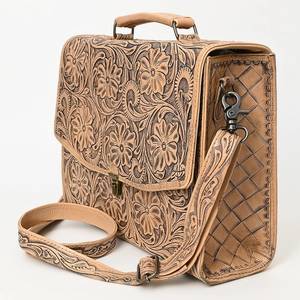 Sac pour ordinateur portable et porte-documents en cuir véritable fait main, gravé à la main avec des motifs floraux - Product Image 2