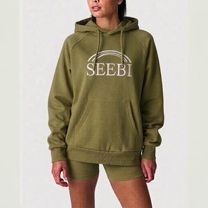 Sweat-shirt à capuche décontracté pour femme en molleton 100 % coton noir avec logo brodé en relief et poche - Product Image 6
