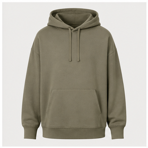 Customize Khaki Green Mens Loose <b>Longline</b> Pullover <b>Hoodie</b> Tonal Drawcord Kangaroo Pocket Garment-Dyed Cotton Terry MHOOD-0033 - Product Image 1