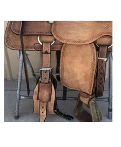 Selle de cheval en cuir brun rugueux pour la cordeuse, siège rigide, durable, style western ranch, avec kit de harnais, tailles de 10 à 18 pouces, fabrication indienne - Product Image 2