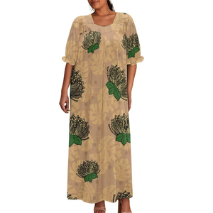 Robe longue personnalisée à manches bouffantes pour femme, motif fleurs hawaïennes Ohia Lehua Pohutukawa, idéale pour l'été, vente en gros, robes décontractées sur mesure - Product Image 5