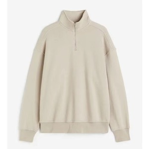 Sweat-shirt surdimensionné en coton tricoté 100 % écologique pour homme, avec logo brodé personnalisé, col montant et fermeture éclair au dos, idéal pour l'automne - Product Image 3