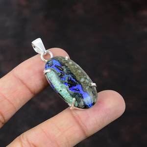 Pendentif bohème artisanal en azurite et malachite, argent sterling 925, pierre précieuse naturelle bleu-vert, bijoux pour femmes - Product Image 5