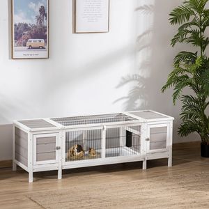 Conigliera Bianca da Interno con Vassoio Estraibile e Divisorio, Gabbia per Conigli o Casetta per Porcellini d'India per Animali Domestici - Product Image 1