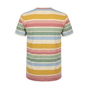 เสื้อยืดลายทางหลากสีพาสเทลสไตล์เรโทร ผ้าฝ้ายออร์แกนิคนุ่มสบาย ลายทางแนวนอน สำหรับผู้ชาย สีรุ้งสดใส เหมาะสำหรับใส่ไปเที่ยวทะเลในช่วงฤดูร้อน - Product Image 2