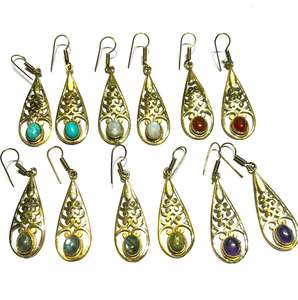 Boucles d'oreilles pendantes tendance en laiton plaqué argent avec pierres précieuses turquoise, pierre de lune et onyx, pour femmes, cadeau pour les amoureux - Product Image 3