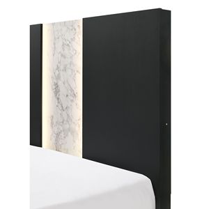 Testiera letto moderna con pannello LED integrato, finitura bianco e nero, in legno, per camera da letto (1 pezzo) - Product Image 2