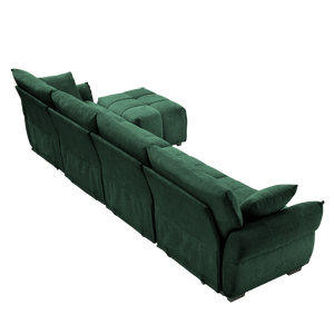 Divano Modulare Premium a 4 Posti con Pouf, Struttura in Legno Massello Configurabile, Cuscini ad Alta Resilienza in Ciniglia per Soggiorno - Product Image 4