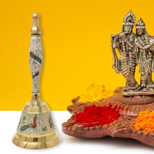 Brass Puja Bell for Home <b>Mandir</b> Colourful Jingle Bell for Christmas Hindu Festivals Decorative Hanging Bell - Product Image 4
