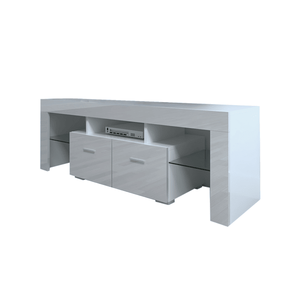 Mobile TV LED Bianco per Casa e Hotel, Personalizzabile, Decorazione Domestica con Due Cassetti, Console e Supporto TV - Product Image 1