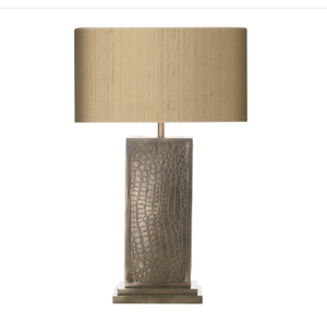 Lámpara de Mesa de Lujo con Imitación de Piel de Cocodrilo, Moderna, Rectangular, de Bronce, con LED, para Mesita de Noche, con Pantalla de Seda, para Decoración de Dormitorios de Hotel y Hogar - Product Image 3
