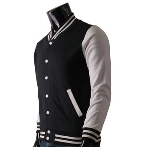 Men's Black And White Varsity <b>Jacket</b> Cotton Polyester Casual Turn-down Collar Regular Fit Autumn Wear - Product Image 3