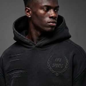เสื้อฮู้ดดี้ผู้ชายสไตล์วินเทจแบบดิสเทรส ผ้าฟอกทรงหลวมใส่สบาย - Product Image 6