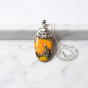 925 Sterling Silver Bumble Bee Jasper Pendant Natural Gemstone Handmade Statement Jewelry Bohemian Style - Product Image 3