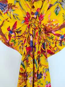 Robe kaftan en coton indien faite à la main, imprimé oiseaux, kimono léger et confortable, vêtement de plage pour femmes - Product Image 6