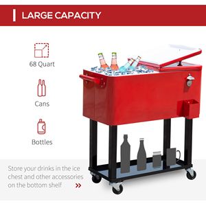 Carrello Frigo Portatile Rosso da 80 Qt con Materiale PU e Refrigeratore per Bevande su Ruote - Product Image 4