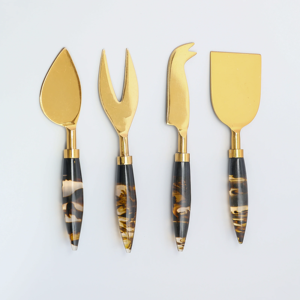 Handmade Transparent Resin <b>Cheese</b> <b>Knife</b> <b>Set</b> Gold Plated Food Safe 304-grade Stainless Steel Eco-Friendly Lightweight Flatware - Product Image 3