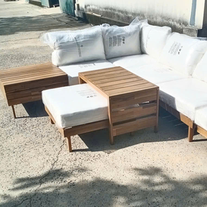 Teak <b>wood</b> outdoor furniture sofa set 4 - 10 seater <b>garden</b> furniture with <b>coffee</b> <b>table</b> Beige/ White cushion OEM ODM patio set - Product Image 5