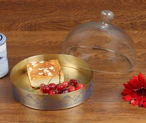 Cuenco Decorativo de Metal para Dátiles con Cúpula de Vidrio, Plato Duradero para Servir Frutos Secos, para Uso en Mesa de Fiesta de Ramadán o Iftar - Product Image 3