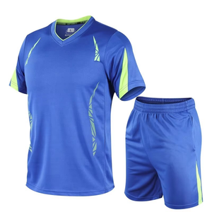 Ensemble de t-shirt à manches courtes et col en V pour homme, imprimé géométrique noir et vert, séchage rapide, sportif, avec short assorti, tenue d'entraînement d'été - Product Image 6