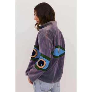 Giacca Artigianale in Cotone Suzani per Donne, Viola e Grigio, Stile Bohémien con Motivo Ricamato a Occhio, Cappotto Autunno-Inverno - Product Image 4