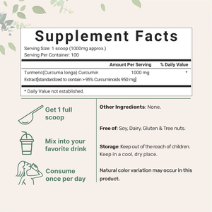 Extrait de racine de curcuma 100 % pur certifié ISO et GMP, poudre de curcuma naturelle de qualité alimentaire à 95 % pour le soutien immunitaire et articulaire - Product Image 3