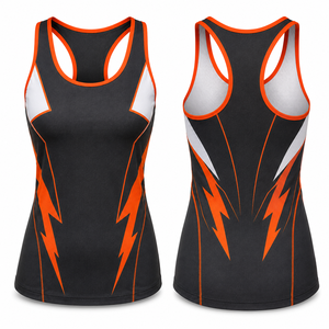 MEGAMAPLE Women's Casual Racerback <b>Tank</b> <b>Top</b> <b>Black</b> Orange Solid Sublimation Transfer Print Quick Dry Polyester <b>Knitted</b> <b>Top</b> - Product Image 1