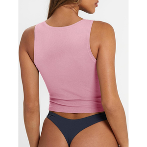 Best Selling <b>Women</b> Square Neck <b>Tank</b> <b>Top</b> Ribbed Cropped Camisole Sleeveless Pink Crop <b>Tops</b> Casual <b>Knitted</b> Eco Friendly OEM ODM - Product Image 2