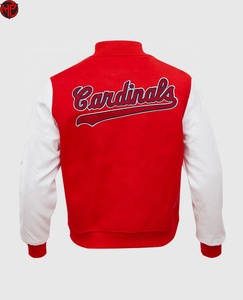 Veste universitaire rouge et blanche pour homme, logo cardinal brodé, col rabattu décontracté, polyester, design à patchs sur le devant, vêtement d'automne - Product Image 5