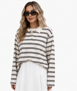 Sweat-shirts en molleton de coton doux imperméables de haute qualité pour femmes, personnalisables avec logo, pulls rayés pour l'automne et chemises – Vente en gros - Product Image 2