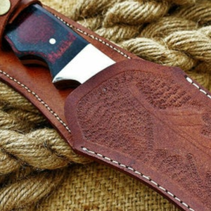 Couteau de chasse artisanal en acier D2 avec manche en micarta noir et rouge, lame fixe polie, couteau de camping d'extérieur, étui en cuir marron - Product Image 3