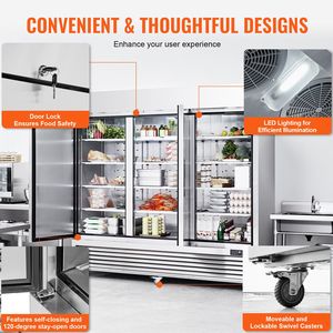 Frigorifero Commerciale Verticale in Acciaio Inox da 60,42 Cu.ft con 3 Porte, Larghezza 82,5 Pollici, per Cucine Professionali - Product Image 6