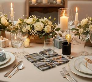 Luxury <b>White</b> Marble & Acacia Wood <b>Coaster</b> Set | Custom Logo | Wholesale Manufacturer - Product Image 3