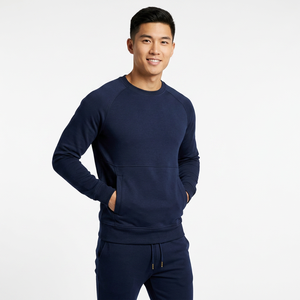 Conjunto Deportivo Azul Marino para Hombre, Cuello Redondo, con Bolsillos Laterales y Pantalones con Cordón, Ropa Casual de Otoño, Diseño Sólido de Longitud Completa - Product Image 3