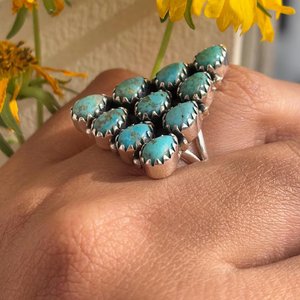 Natural <b>Turquoise</b> Triangle <b>Ring</b> 925 Sterling Silver Handmade Women Gemstone Jewelry - Product Image 4