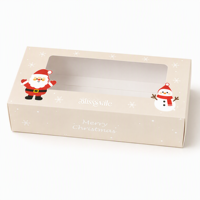 Scatola Regalo Natalizia Personalizzata Bianco Crema con Finestra, Vassoio in Velluto Babbo Natale e Pupazzo di Neve, Confezione per Caramelle