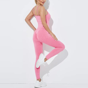 Combinaison de course respirante et à séchage rapide pour femme, sans couture, avec logo personnalisé, pour yoga, fitness, streetwear, été, faible MOQ, une pièce tricotée - Product Image 2