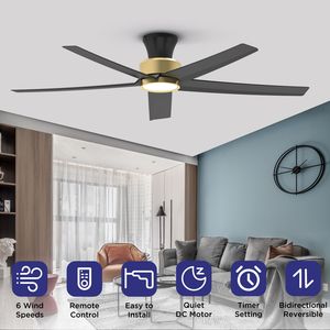 Ventilateurs de plafond de 52 pouces avec éclairage, moteur DC silencieux réversible et télécommande, 5 pales en bois, grand volume d'air, 5X W5 - Product Image 5