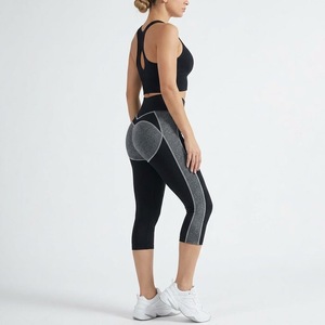 Leggings Capri sans couture taille haute pour femme, colorblock, avec dos en dentelle, séchage rapide, pour entraînement, fitness, gym, yoga - Product Image 3