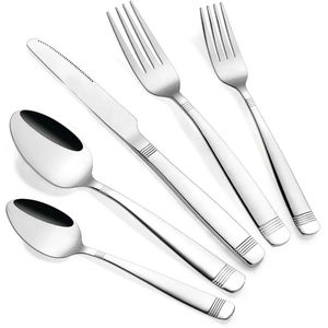 Ensemble de couverts de table en acier inoxydable au design moderne et luxueux, comprenant des fourchettes, des couteaux, des cuillères, compatibles lave-vaisselle - Product Image 6