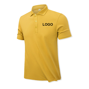 Chemise pour homme en tricot jaune, spandex/polyester, manches courtes, couleur unie, respirante, coupe décontractée, logo brodé sur le devant - Product Image 1