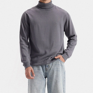 Suéter de Cuello Alto Gris para Hombre, 100% Algodón, Tejido, Corte Regular, Informal, para Otoño, Color Sólido, Manga Larga - Product Image 1