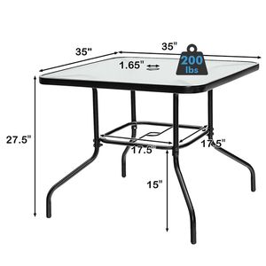 Tavolo da Pranzo Quadrato da Esterno da 35 Pollici con Piano in Vetro Temperato e Foro per Ombrellone - Product Image 5