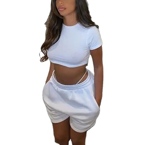 2024 โลโก้ที่กําหนดเองกางเกงขาสั้นชุดผู้หญิงผ้าฝ้ายสบาย 2 ชิ้นด้านบนและชุดสั้นผู้หญิง CustomMade ผู้หญิงชุดสั้น - Product Image 1