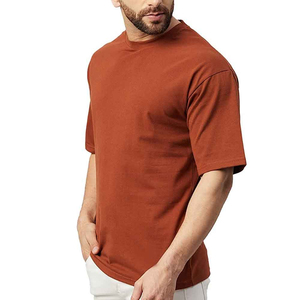 T-shirt homme rouge rouille col rond manches courtes coupe classique décontracté tricoté 100 % coton couleur unie tissu jersey - Product Image 6