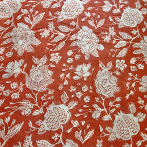 Rust Orange & <b>White</b> Floral Hand Block Printed Cotton Fabric Traditional Indian Artisan Textile - Product Image 1