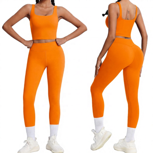 Ensemble de yoga sans couture pour femmes, leggings taille haute, haut court, vêtements de sport, bleu noir - Product Image 6